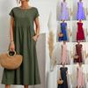 Summer Solid Color Sleeveless Loose Cotton And Linen Pocket Dress Women'S Plus Size Long Casual Simple Loose And Atmospheric