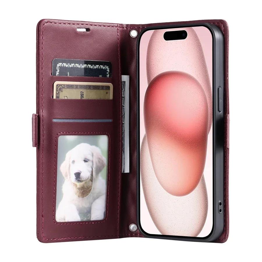 Кошелек-раскладушка Кожаный чехол для телефона для iPhone 17 16 Pro Max 15 16E 14 13 12 11 XS XR SE 2026 8 7 Plus Ремешок на запястье Кошелек Чехол