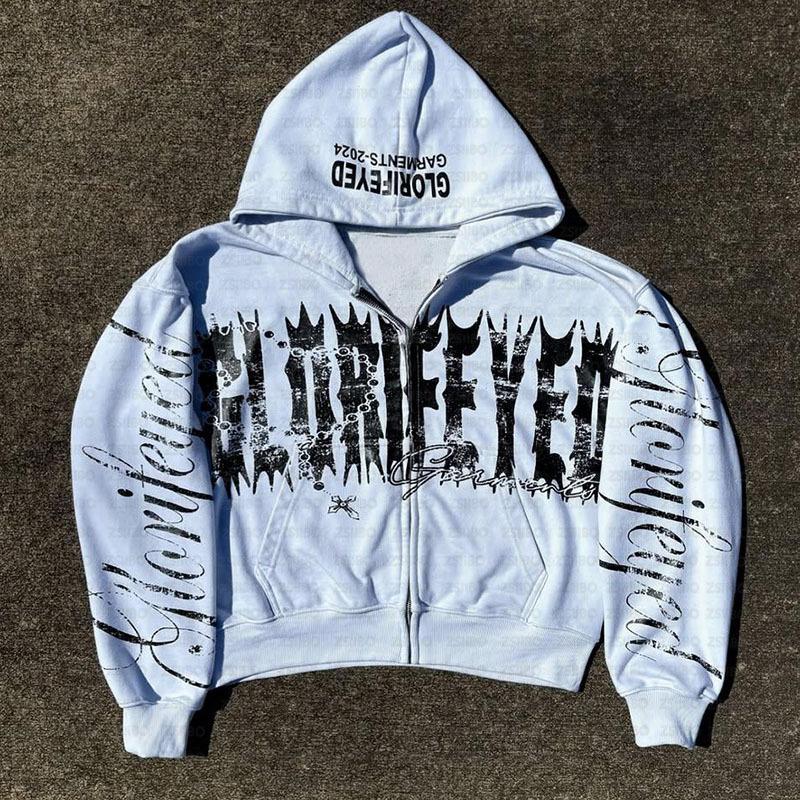 Худи в стиле Y2K с принтом молнии и буквенным узором, осеннее, с длинным рукавом, ретро, уличное