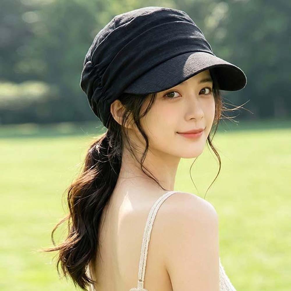 Japanese Style Plaid Pleated Equestrian Hat British Style Sun Protection Hat Masquerade