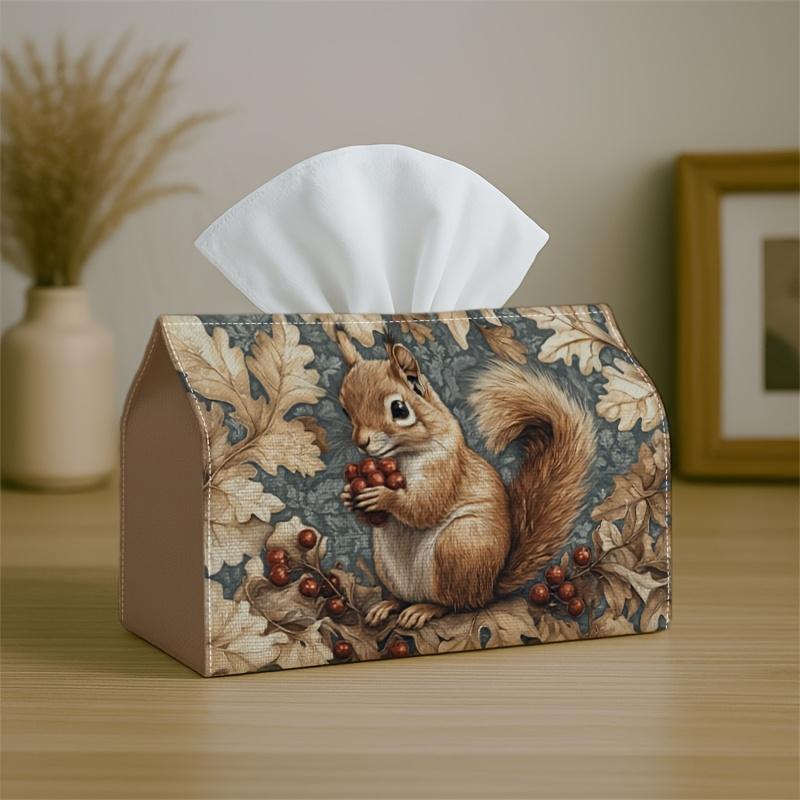 1pc Adorable Natural Comfortable Tissue Holder Featuring a Squirrel Design for Autumn - Fabric Napkin Storage Organizer Suitable for Kitchen, Car, Ele