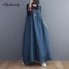 Корейский стиль, весна-осень, женский джинсовый сарафан больших размеров, мешковатое свободное винтажное платье больших размеров с карманами на бретелях