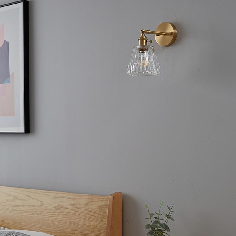Nordic modern simple light luxury brass glass wall lamp Japanese retro living room bedroom headboard bathroom mirror headlight