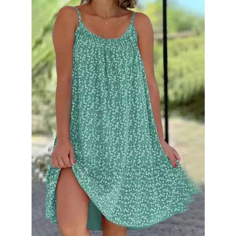 VEZFAA Женская мода лето весна однотонный принт без рукавов одно плечо свободная талия повседневные платья