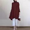 In-Stock Muslim Women's Solid Color Lapel Wrap Shirt: Long Sleeve, Button Placket, Swallowtail Hem