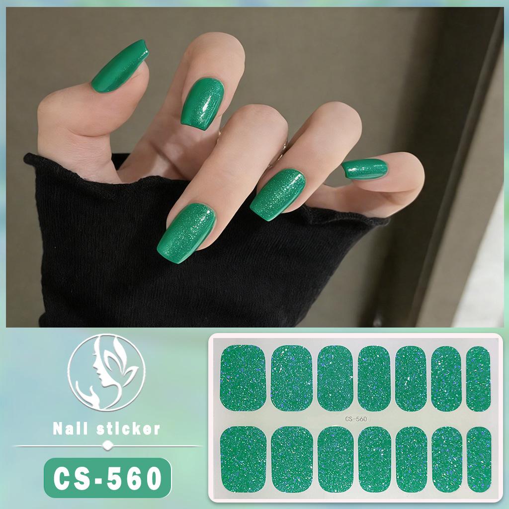 CS Waterproof No-Cure Gel Nail Wraps, Full Cover Korean Style Sparkling Solid Color Nail Stickers, Nail Patch Films