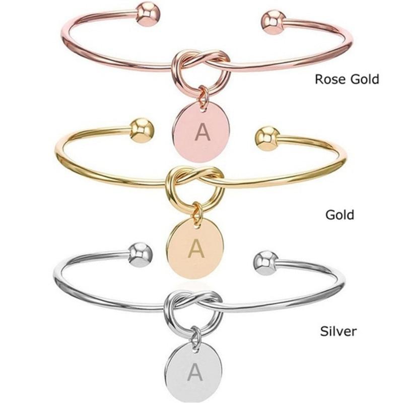 Fashion Name Female Jewelry Initial Alloy Letter Charm Bracelets For Women Girls Rose Gold Bow-knot Bracelets Bangles