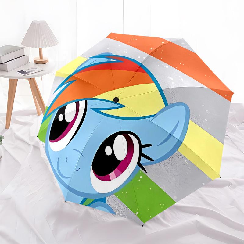 Rainbow Dash, My Little Pony Automatic Opening and Closing, 8 rib Structure Portable Umbrella, Suitable for Men and Women in All Seasons Pe