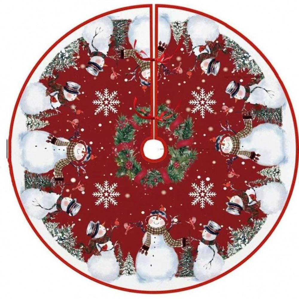 Santa Claus Snowflakes Christmas Tree Skirt 35 inch Flannel Xmas Tree Skirt Collar Soft Christmas Decoration