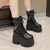 14СМПлатформа Толстые Готические Ботинки Леди Пряжка Осенняя Обувь Женские Танкетки Ботинки до Колена Панк Уличный Косплей Ботас Мотоциклетная Цепь