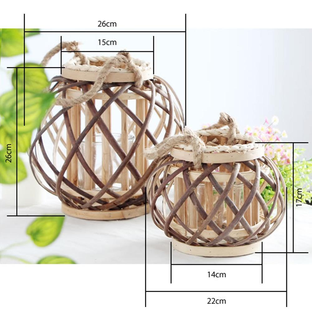 Подсвечник для чайной свечи в гостиной, ветрозащитный, для украшения дома, круглый, свадебный, винтажный, деревянный, плетеный, фонарь, подсвечник