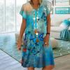 Summer Fashion V-neck Dress Ladies Short Sleeve Light Blue Beautiful Butterfly Printed Dress Loose Casual Dress for Women