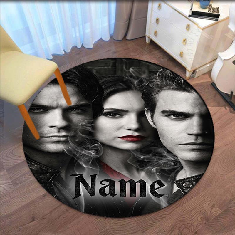 Custom Name Vampire Diaries Printed Round Rug Carpet Chair Rug Area Rug Entryway Doormats,for Office Chair Living Room Bedroom Kitchen Room.