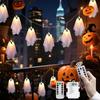 Halloween Ghost Decor - 10 LED Battery Operated Halloween Decorations Lights, 8 Modes Light Up Ghost Garland, LED String Lights Indoor Outdoor for