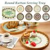 Decorative Round Rattan Serving Tray With Mother Of Pearl Inlay, Hand Woven Mosaic Tray For Snacks Fruit Cake Coffee Table N7O5