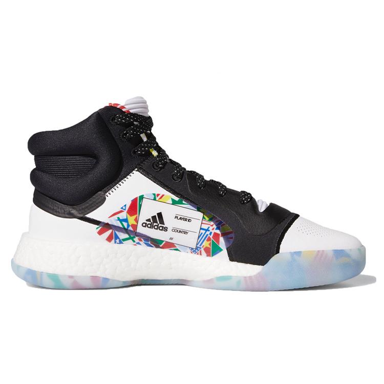 adidas Marquee Boost FIBA 'Мяч Вокруг Света' (унисекс) Обувь Белый / Черный / Синий Глоб Винтажные Баскетбольные Кроссовки EG1538