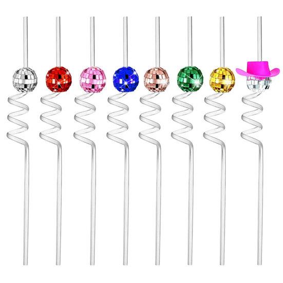 6Pcs/Set Disco Straws Disco Ball Distinctive Reflective Mirror Spiral Shape Disco Party Decorations Bachelorette Straws Cup Accessories