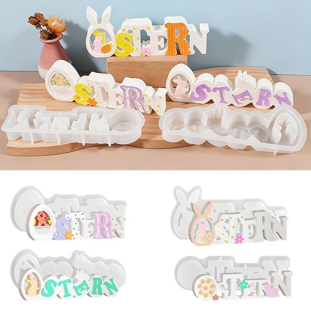 Non-Stick Easter Letter Ornament Flexible Bunny Egg Mold Rabbit Cement Mold  Holiday Ornament