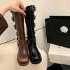 Fashion Platform Combat Boots Zip Chuny Heel Buckle Vintage Fashion Casual Luxury Designer Western Mid Calf Boots Shoes Woman