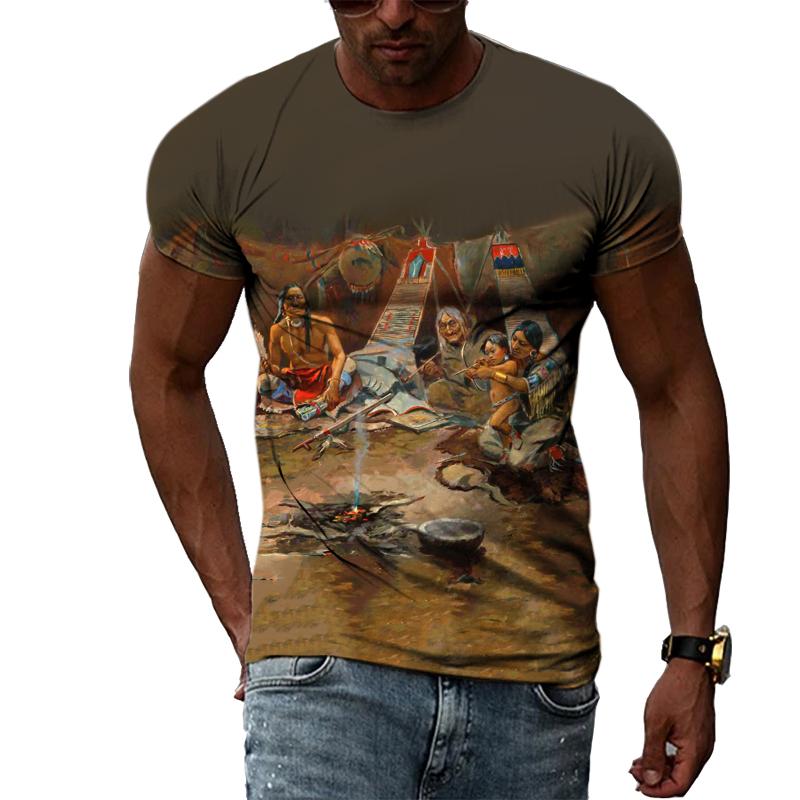 Индийские племенные вожди, летняя индивидуальная 3D печать Харадзюку, повседневная свободная дышащая мужская футболка с круглым вырезом и короткими рукавами, топ