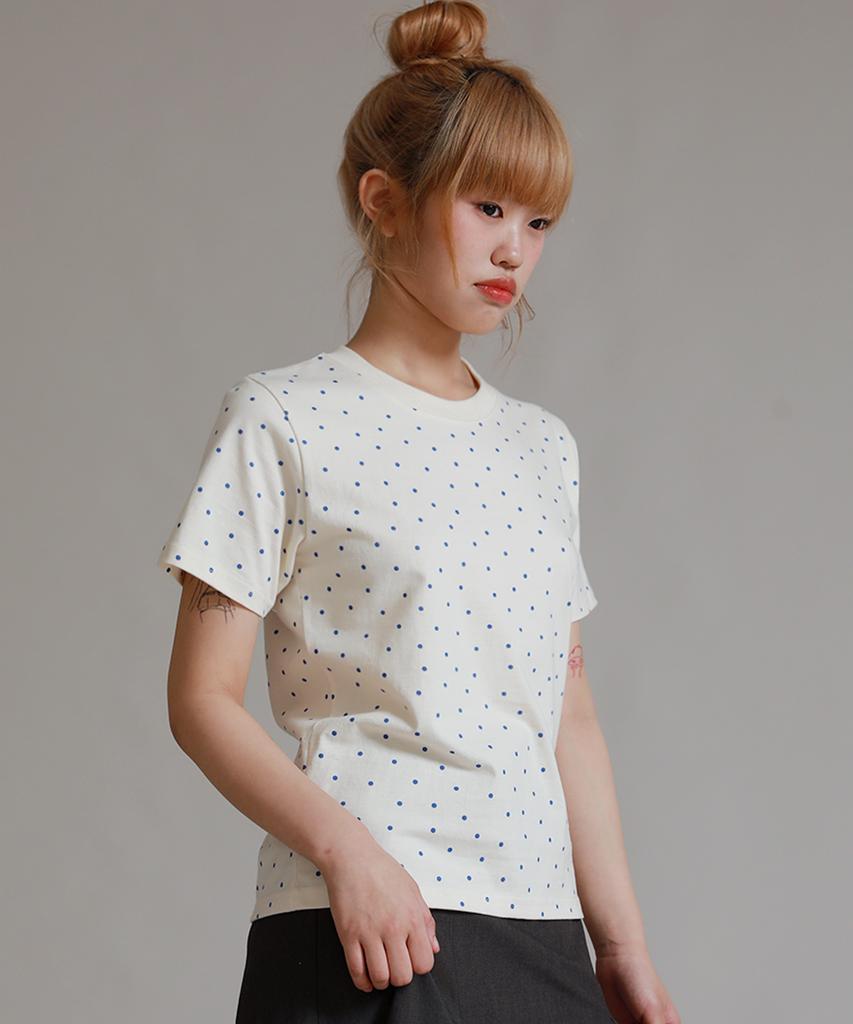 LIKE THE MOST Dot Point Regular Short Sleeve T-Shirt_Cream