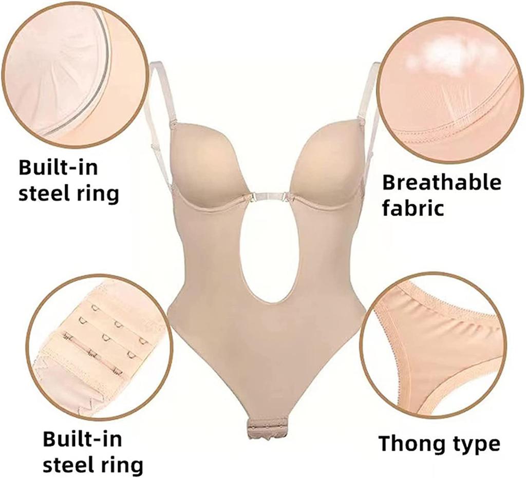 Женское корректирующее белье с открытой спиной и без бретелек U-образное боди с глубоким вырезом Невидимый фаха со встроенным бюстгальтером Сексуальный формирователь тела Бесшовный боди с открытым кортиком