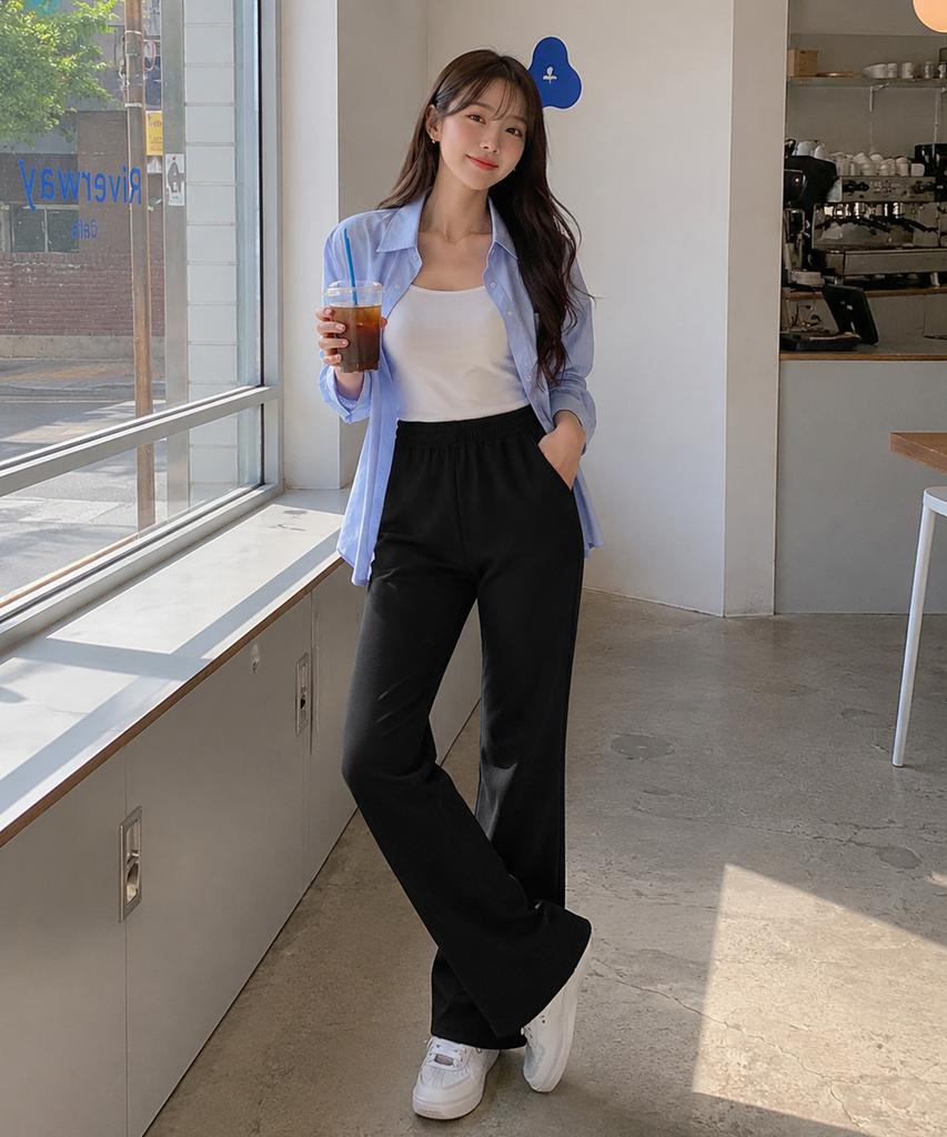 KOLEAT Long Slim Elastic Bootcut Slacks [Black] Wide Flare Pants Ver.