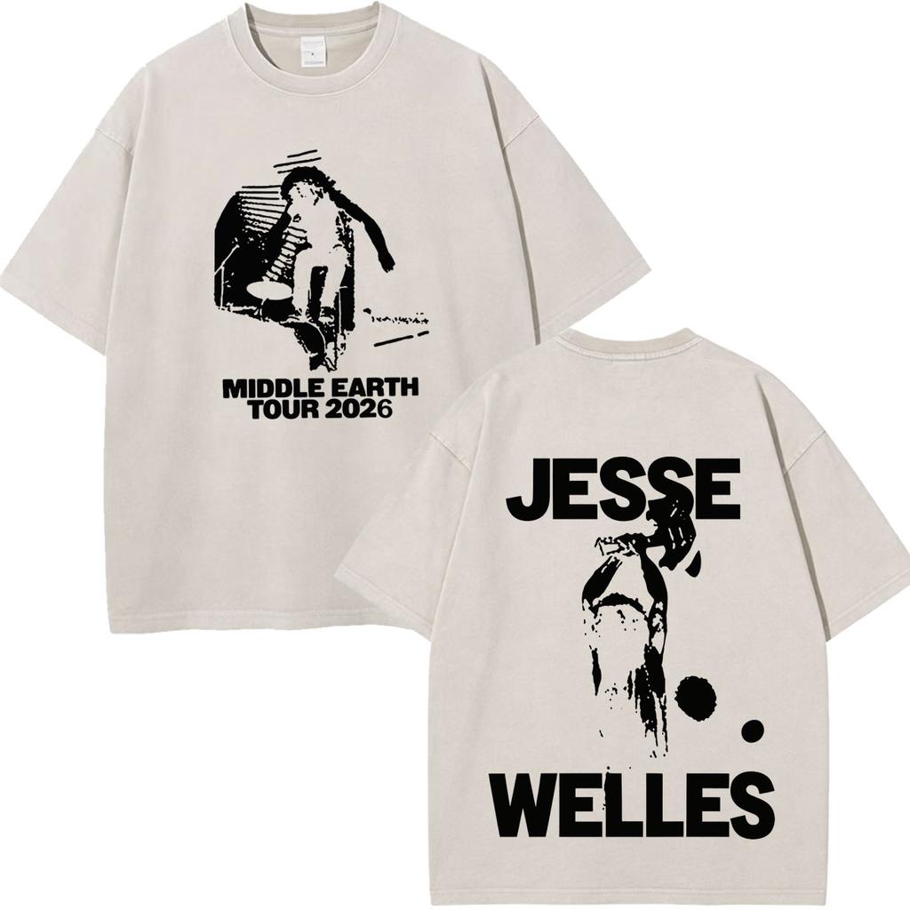 Jesse Welles Red Tour Print Vintage Washed Tees Unisex Women Fashion Loose Casual Tshirt Summer Cotton Hiphop Punk Tshirts