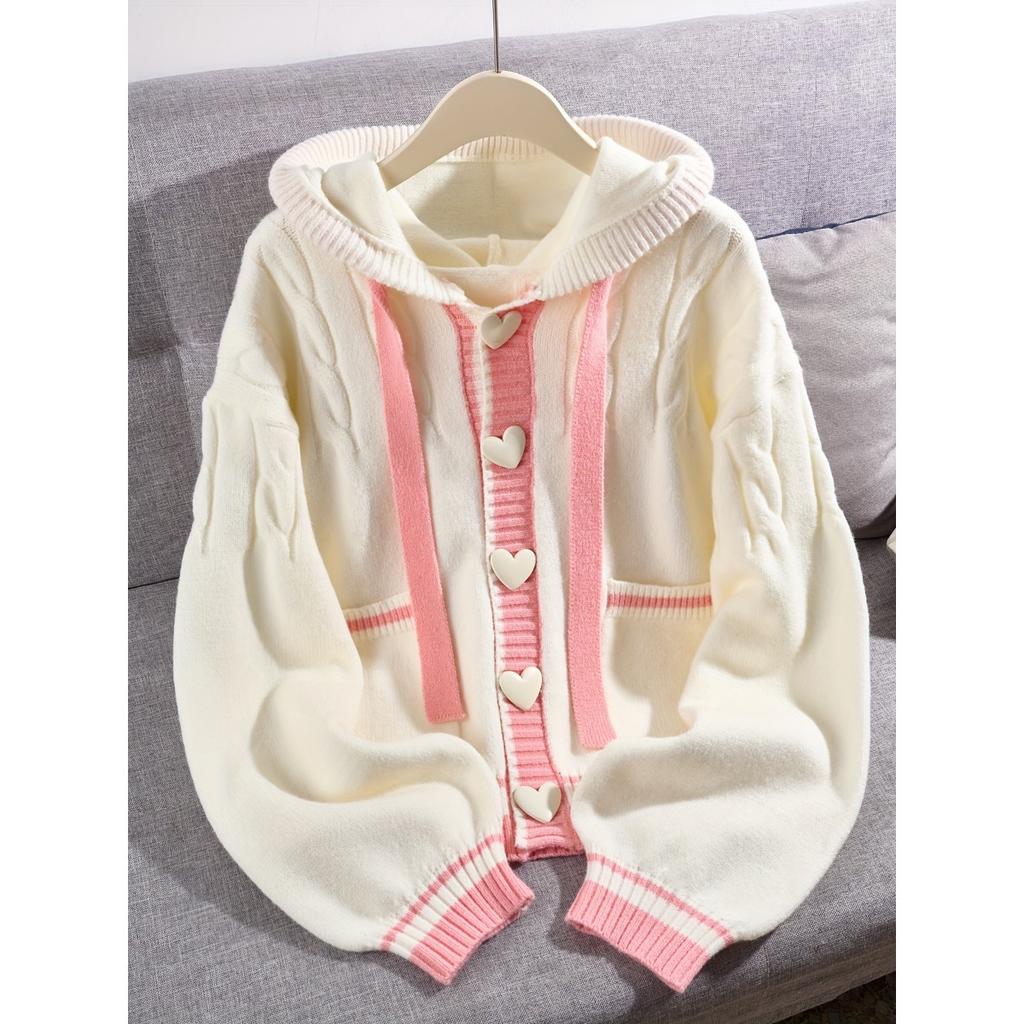 Свободный кардиган с капюшоном в студенческом стиле для весны и осени, модная вязаная куртка для женщин, кардиган для женщин