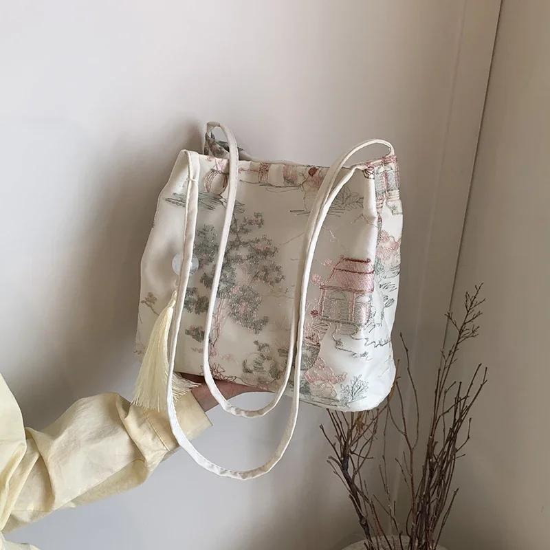 Модные новые вышитые сумки через плечо в китайском стиле из высококачественного шелкового жаккарда, модные простые сумки