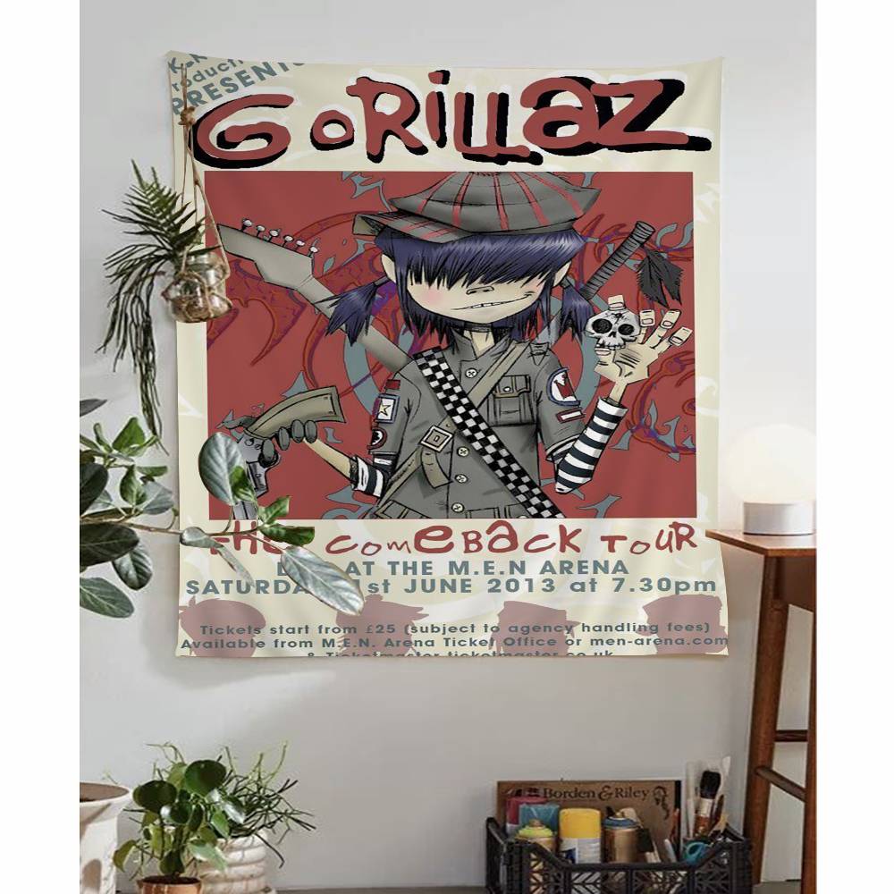 Virtual Anime Rock Band Gorillaz Colorful Tapestry Wall Hanging Hanging Tarot Hippie Wall Rugs Dorm Wall Art Decor
