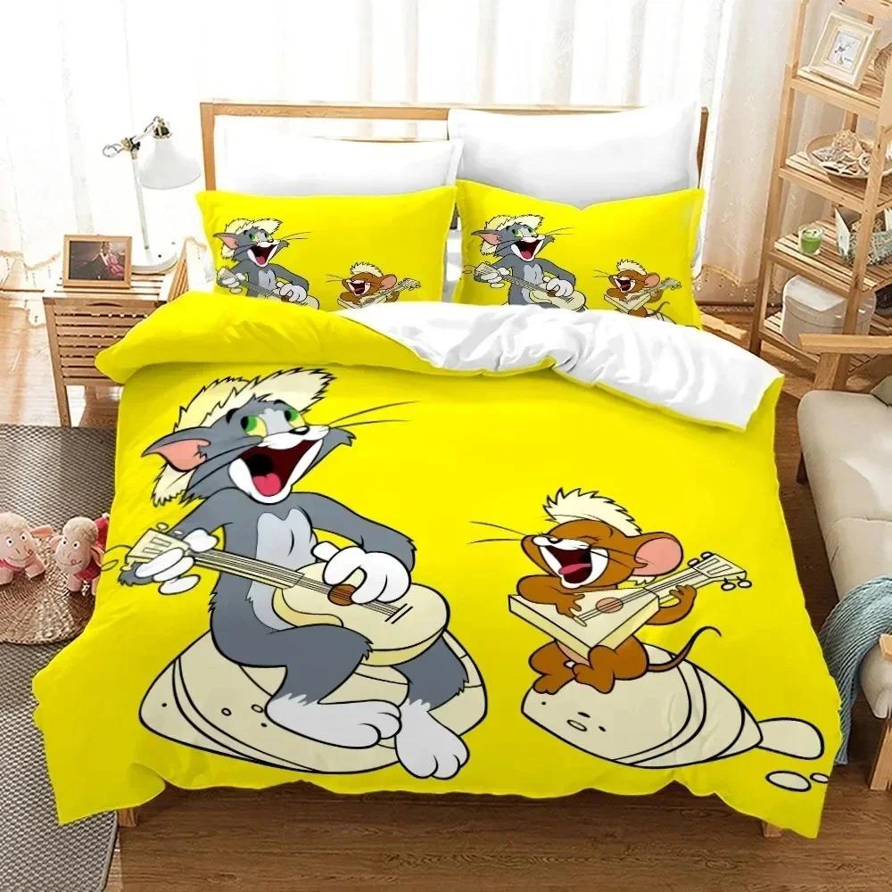 Cartoon T-Tom Mouse and Cat Bedding Set J-Jerry Duvet Cover Bed Set Quilt Cover Pillowcase Comforter king Queen Size Boys Adult