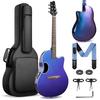 CAHAYA Acoustic-Electric Guitar, 41-inch, with Carbon Fiber Pickup, Gig Bag, Strap, and Adjustment Wrench, Beginner's Set, Pearl Blue/Purple
