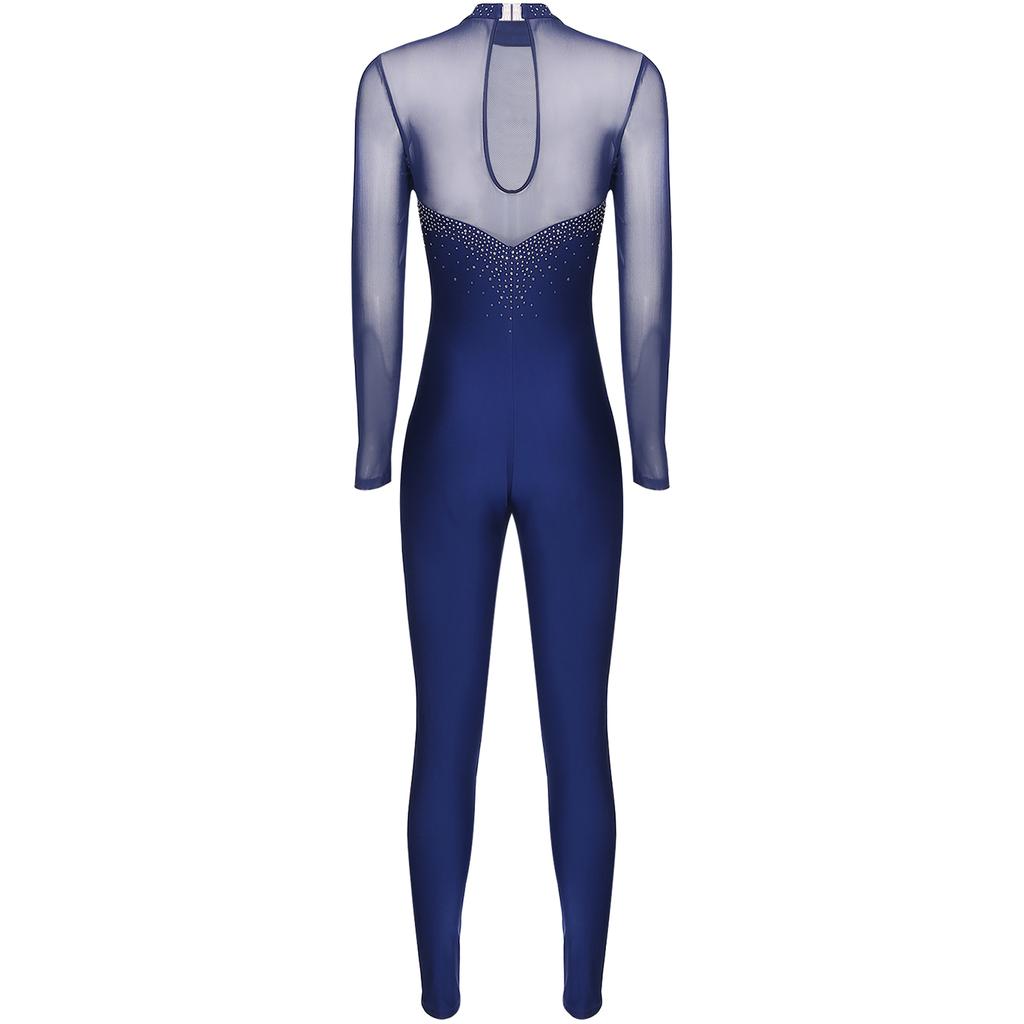 Jazz Dance Jumpsuit Rhythmic Gymnastics Stage Performance Wear Figure Skating Gymnastics Dance Costume Women Rhinestone Open Back Jumpsuit