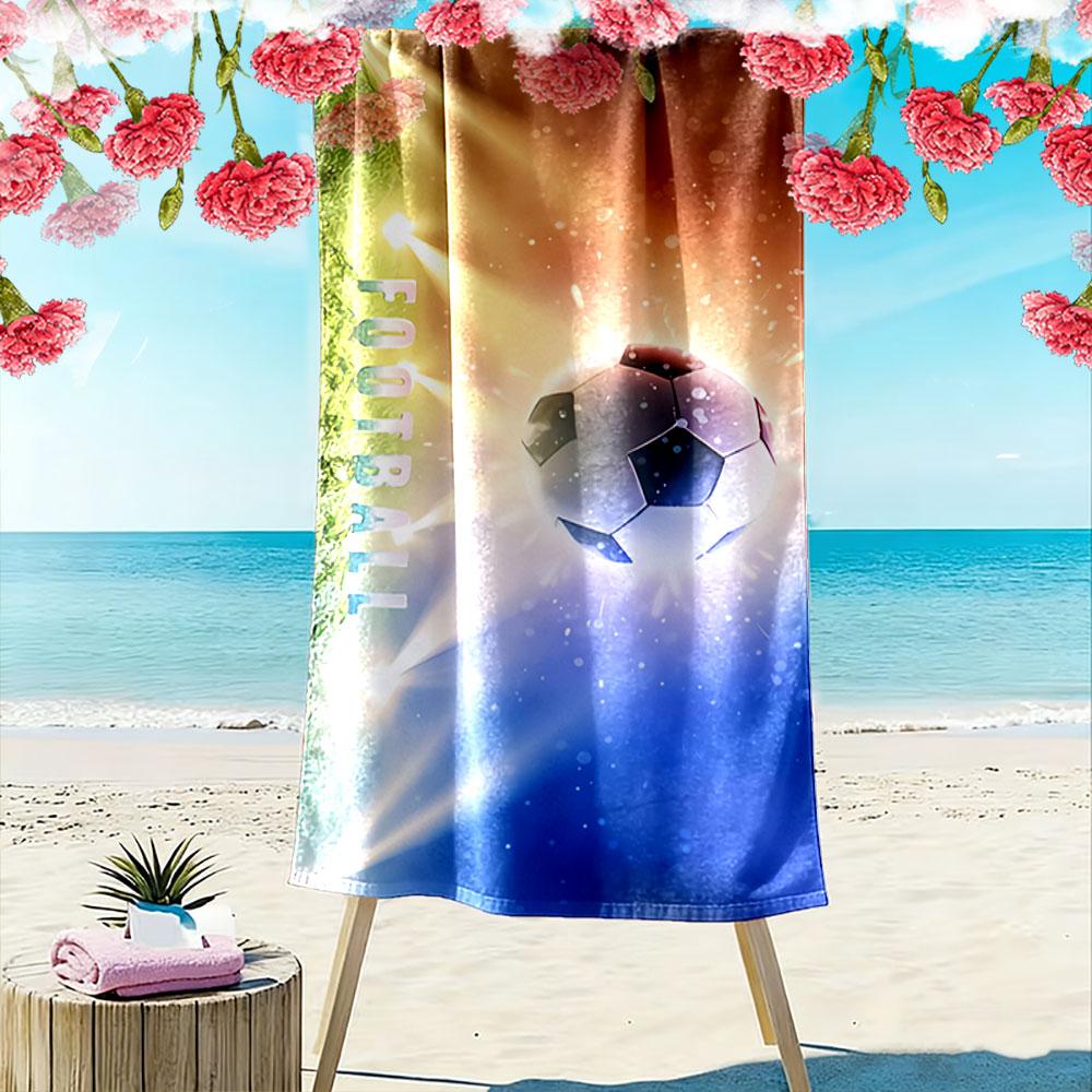 Beach Towel with Football Word Print Design, Quick Dry Microfiber, Soft Absorbent, for Soccer Fans Beach Pool Travel