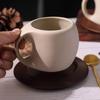 С Деревянным Блюдцем Грубая Керамика Современное Искусство Кофейная Чашка Скругленная Ручка Керамическая Чашка для Чая Послеобеденный Чай