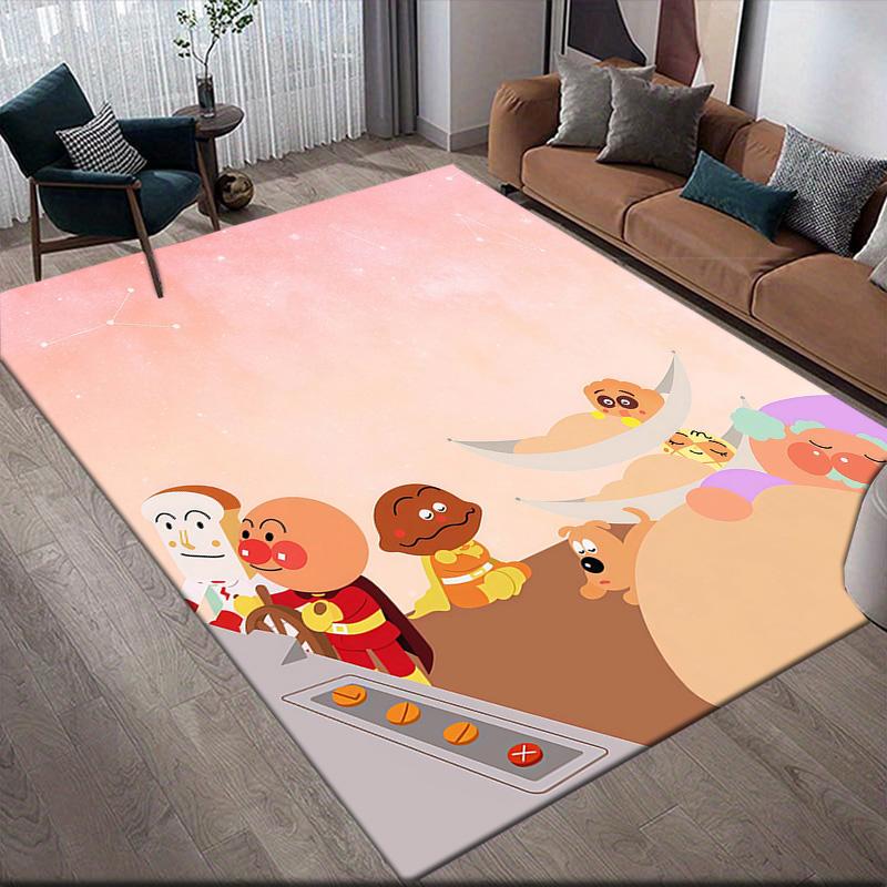 Anpanman Flannel Pattern Square Carpet,Area Rug,Carpet Rug for Living Room Bedroom Sofa Playroom Decor,Non-slip Floor Mat