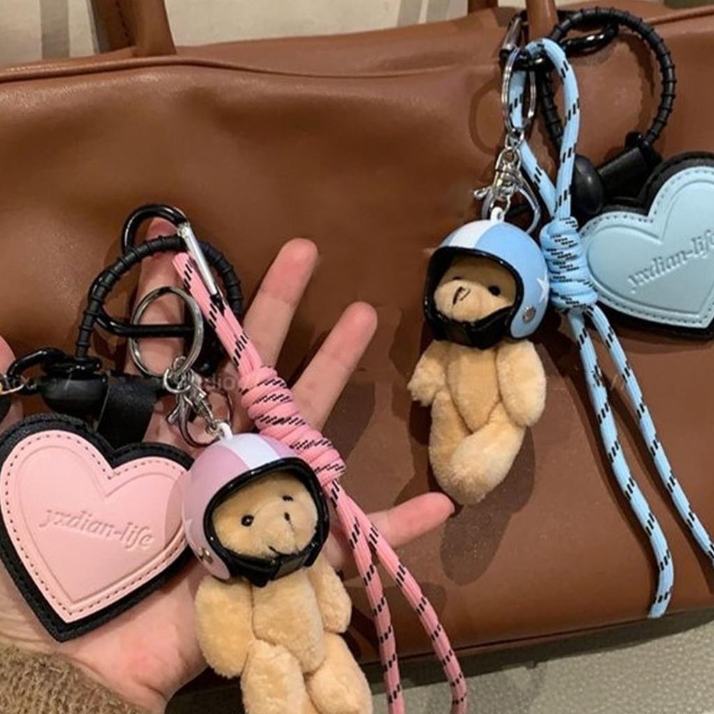 Брелок для ключей в форме сердца, брелок для телефона, креативный брелок для ключей от машины, брелок для ключей в виде шлема и медведя, подвесные украшения, шарм для сумки для женщины