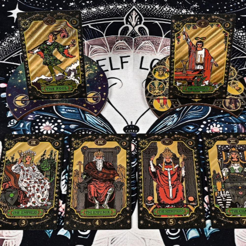 Черная позолоченная колода мистических карт Таро, инструмент для гадания с роскошной отделкой 12*7 см 78 шт. водонепроницаемых карт на основе системы Райдера