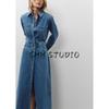 Spring Women clothes American Simple Style Metal Button Decoration Long Lapel Demin dress 1879023