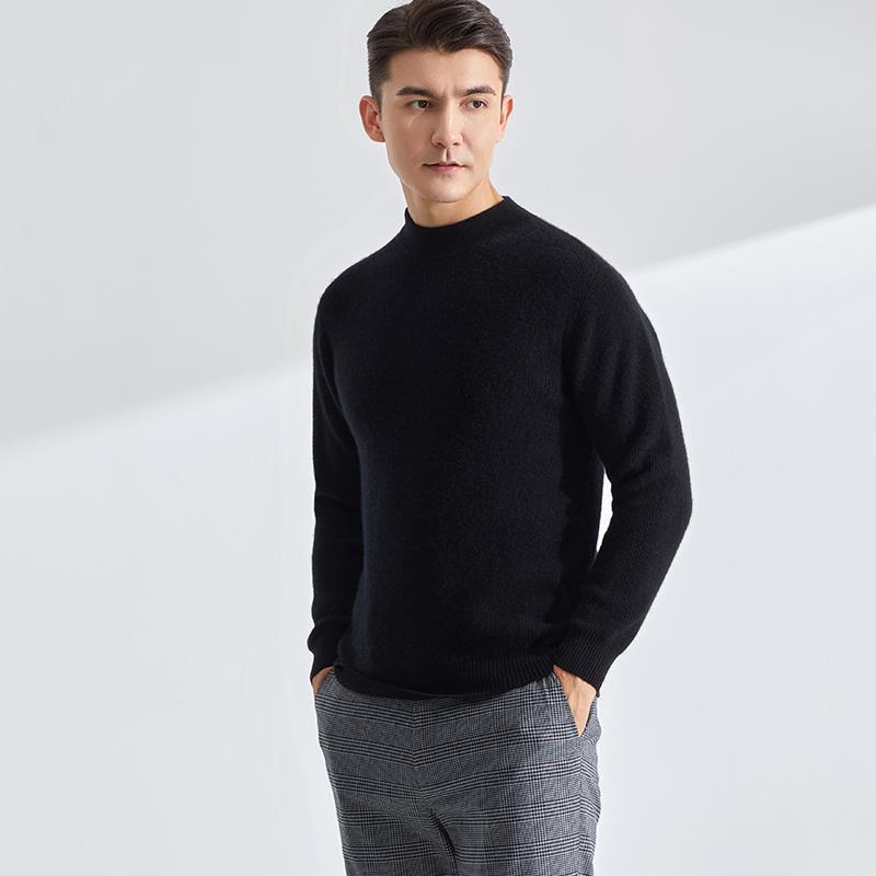 Мужской кашемировый свитер свободного кроя с полувысоким воротником на осень/зиму - деловой повседневный стиль