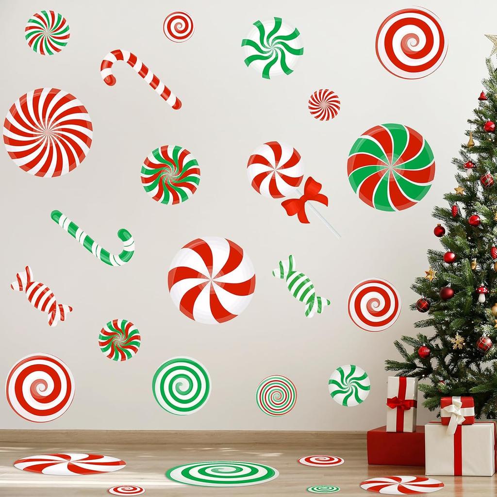 126 Pcs Candy Decals Peppermint Wall Decorations PVC Candy Floor Decals Wall Stickers Decals for Wall Candy Stickers for Xmas Candyland Party