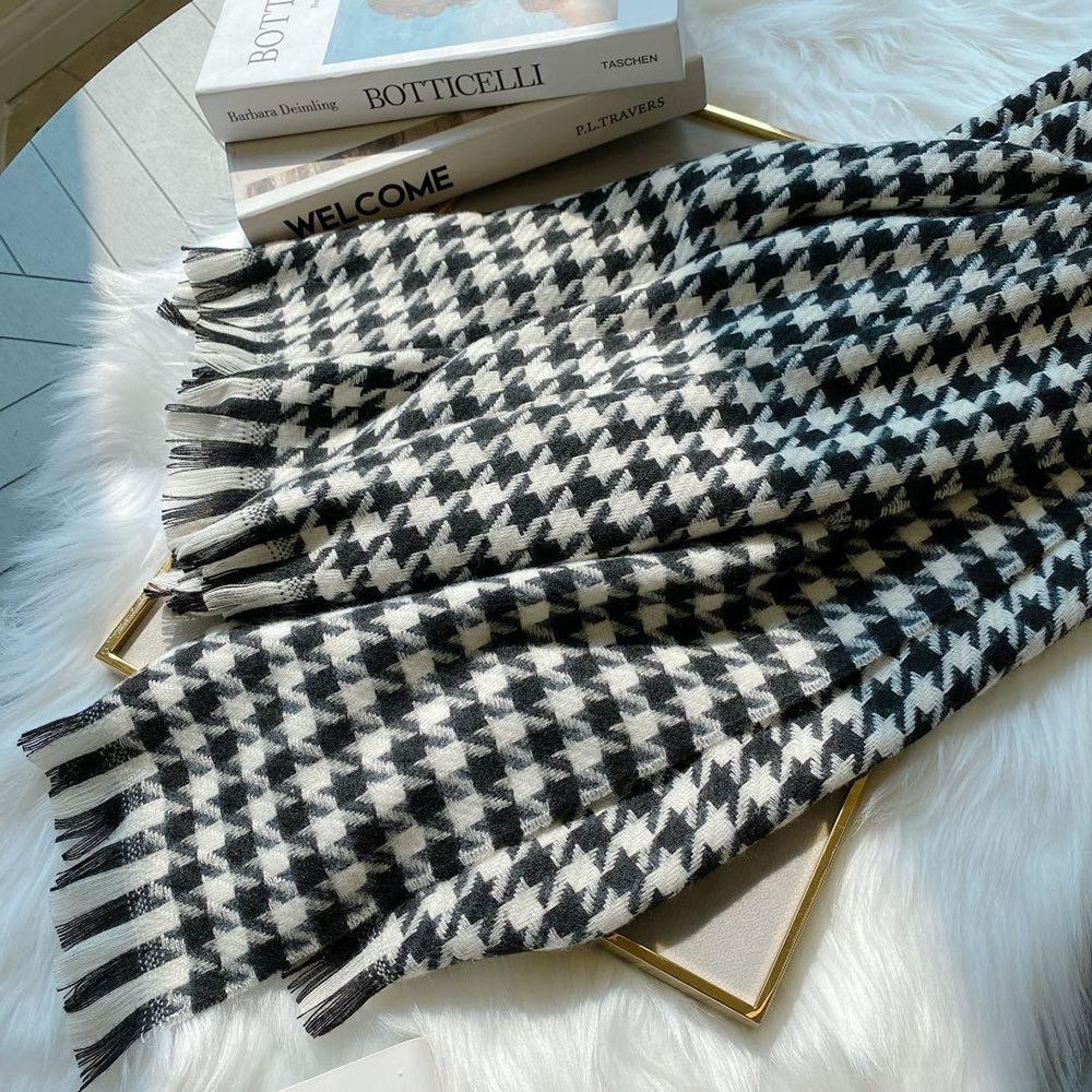 Autumn and Winter New Imitation Cashmere Classic Black Thousand Birds Check Scarf Female Warm Long Neck Large Shawl