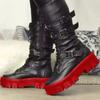 Женские черные ботинки на платформе, новые женские туфли с перекрестными шнурками, модные современные ботинки с боковой молнией, женские ботинки до середины голени с пряжкой на ремне