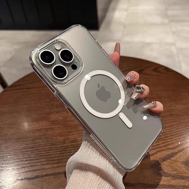 Подходит для Apple 14Magsafe Магнитный чехол для телефона Прозрачный 12 Полностью закрывающий 13-чехол IPhone 15 Защитный чехол Простой