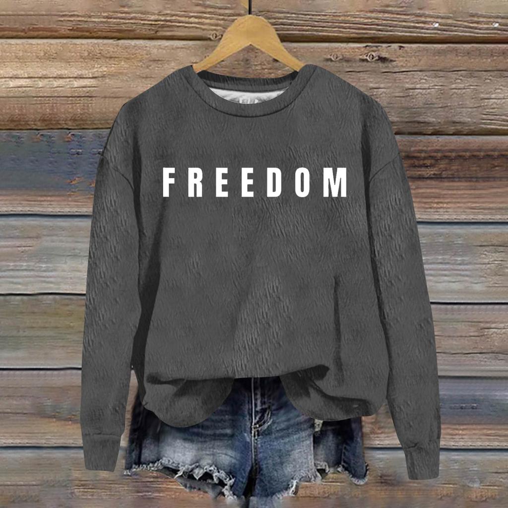 Ladies Fashion Casual Long Sleeve Printed Round Neck  Pullover Top