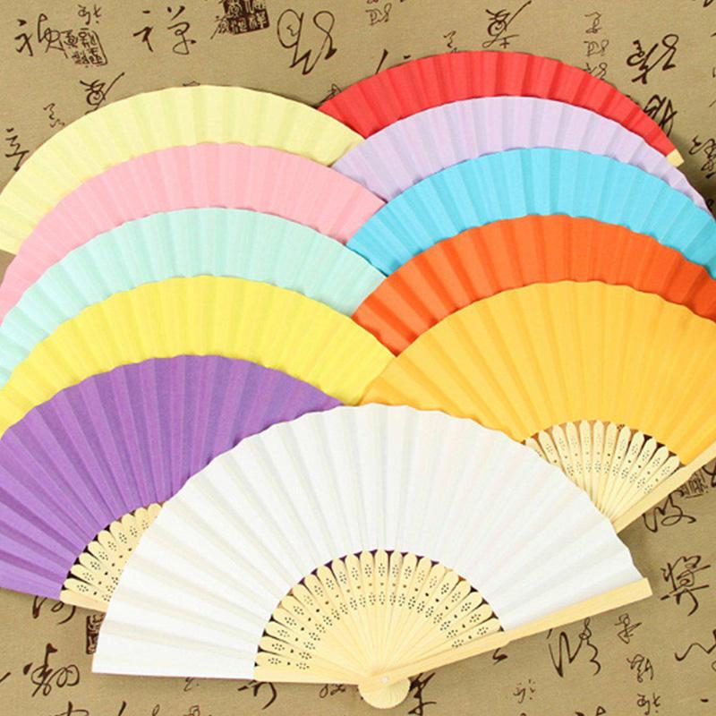 White Paper Hand Fan DIY Blank Folding Fan Vintage Chinese Style Solid Color Dance Wedding Party Bamboo Folding Fans Crafts Art
