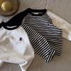 Детская полосатая футболка из чистого хлопка, нижняя рубашка с длинными рукавами, весенний детский топ в корейском стиле с цветными блоками для мальчиков и девочек
