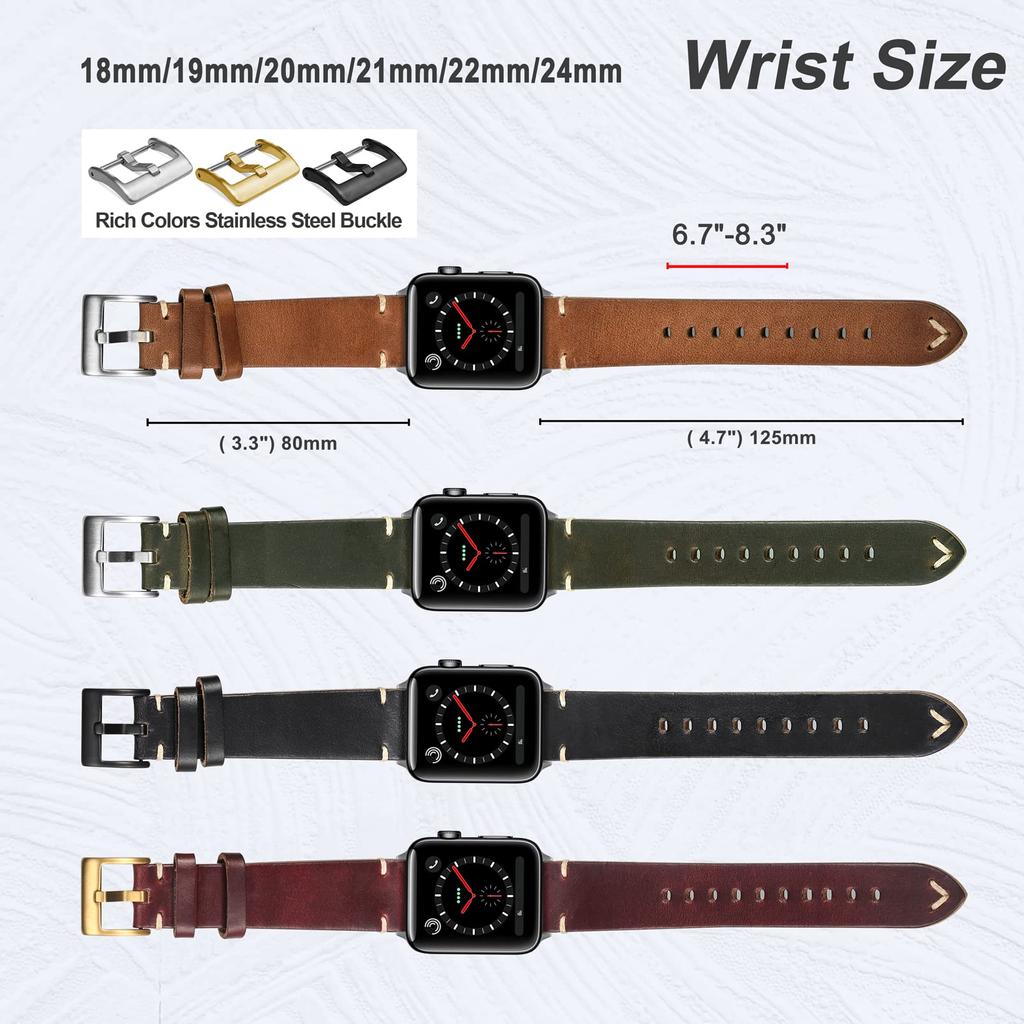 24mm Leather Watch Band Watch Band for Men Women Vintage Handmade Horween Chromexcel Soft Leather Watch Replacement Strap