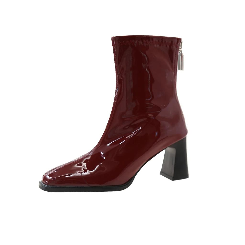 2024 Plus Size Shoes for Women Ankle Women's Boots Elegant Modern Boots Women Sewing Square Toe Back Zip High Heels Shoes Female